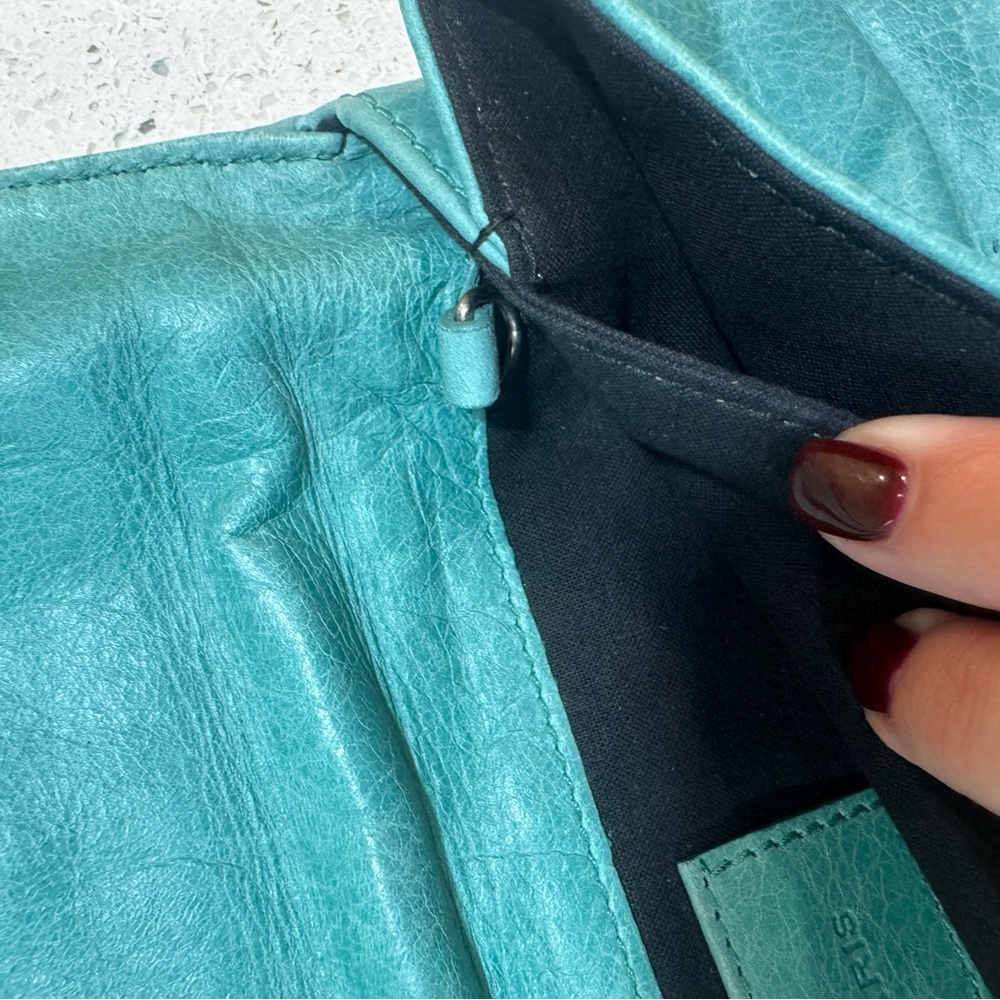 Authentic Balenciaga Giant Stud Envelope Clutch Bag in Aqua Blue Leather - Picture 13 of 14